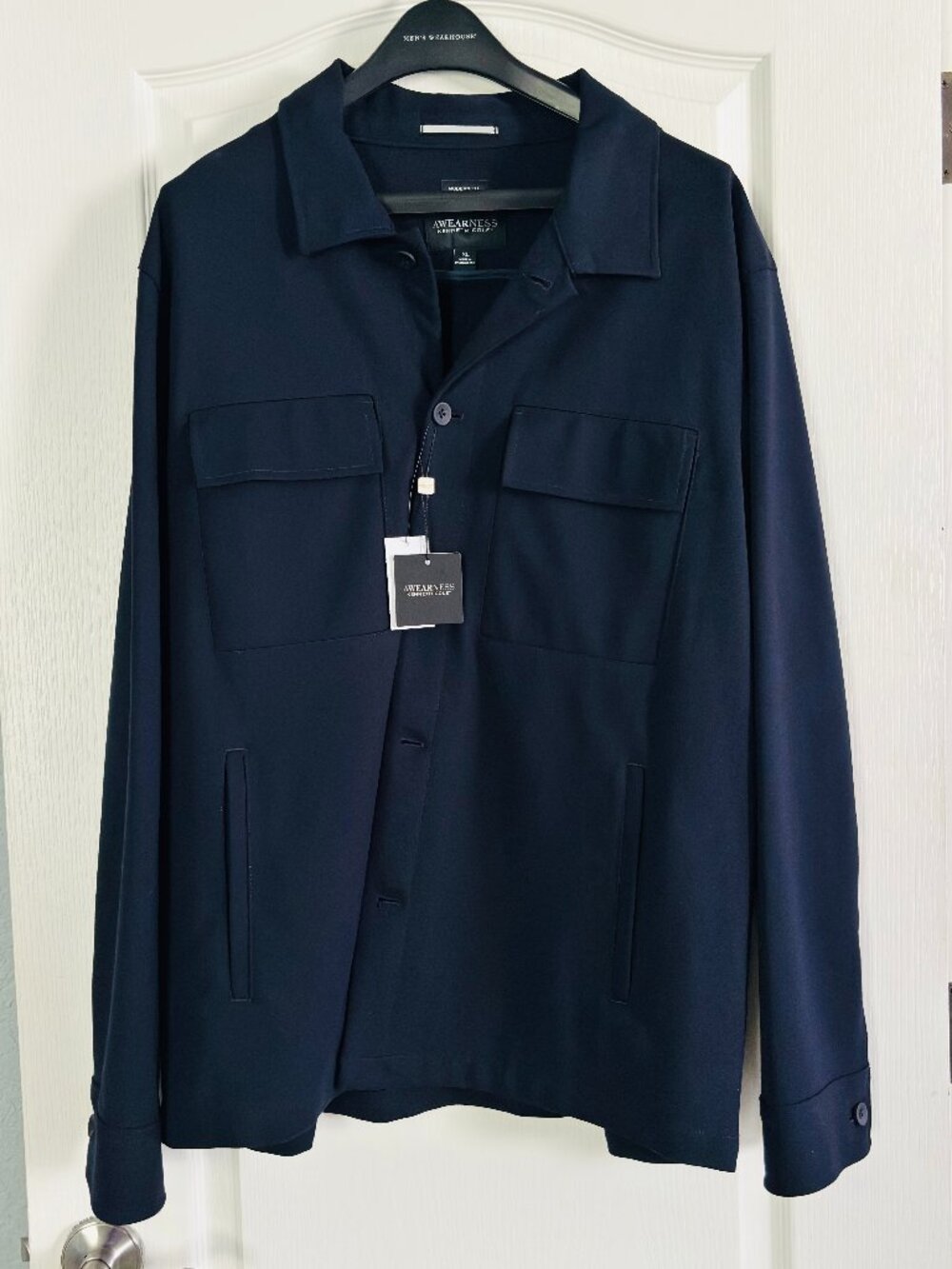 Kenneth Cole AWEARNESS Navy Shirt Jacket XL Modern Fit Stretch Overshirt NWT